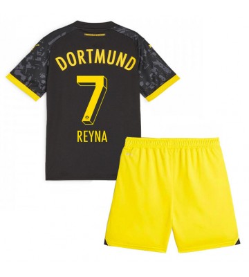 Borussia Dortmund Giovanni Reyna #7 Vieras Pelipaita Lasten 2023-24 Lyhyet Hihat (+ Lyhyet housut)